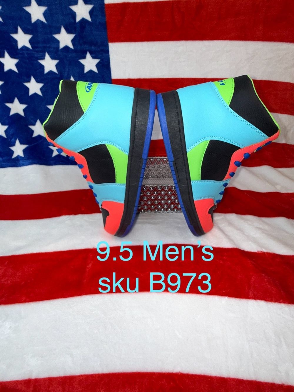 And1 Men High-Top Athletic Sneaker in Bright Blue Radiance, Neon Green & Coral